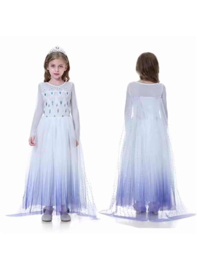 GGEROU Elsa Princess Costume,Elsa Dress,Girls Dress Girls Party Cosplay,Princess Birthday Dress,Kids Costume Cosplay,Includes crown, necklace, earrings, gloves and rings  - Image 4