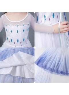 GGEROU Elsa Princess Costume,Elsa Dress,Girls Dress Girls Party Cosplay,Princess Birthday Dress,Kids Costume Cosplay,Includes crown, necklace, earrings, gloves and rings  - Image 5