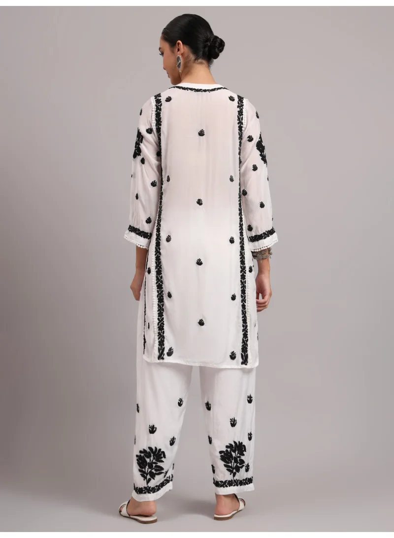 Alaya Women Hand Embroidered Chikankari Muslin Kurta Set-AL4080KS