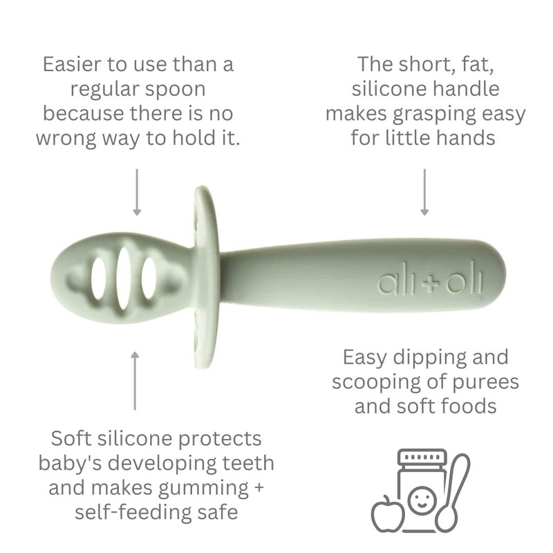 Ali+Oli (3pc) Silicone Spoon Set for Baby (Pine) Unbreakable Baby Spoons, Self Feeding Utensils, Multi-stage Design, Ergonomic Handle - Image 4