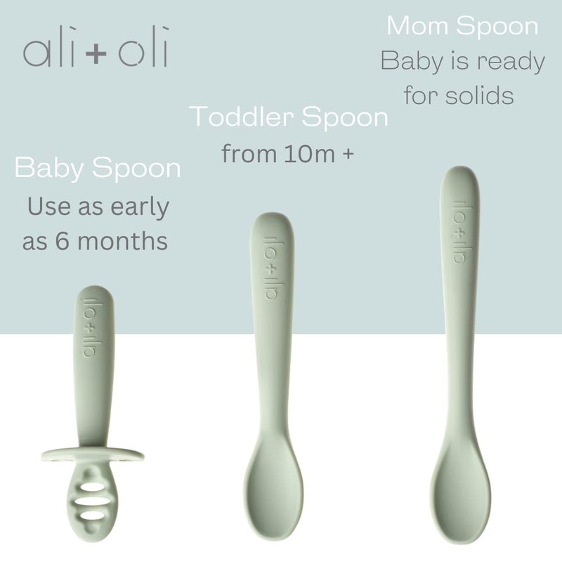 Ali+Oli (3pc) Silicone Spoon Set for Baby (Pine) Unbreakable Baby Spoons, Self Feeding Utensils, Multi-stage Design, Ergonomic Handle - Image 5