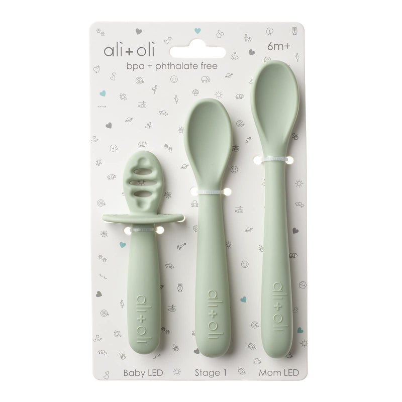 Ali+Oli (3pc) Silicone Spoon Set for Baby (Pine) Unbreakable Baby Spoons, Self Feeding Utensils, Multi-stage Design, Ergonomic Handle - Image 1