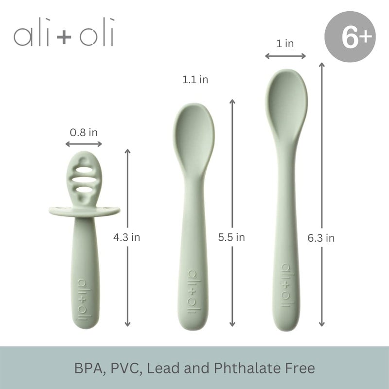 Ali+Oli (3pc) Silicone Spoon Set for Baby (Pine) Unbreakable Baby Spoons, Self Feeding Utensils, Multi-stage Design, Ergonomic Handle - Image 3