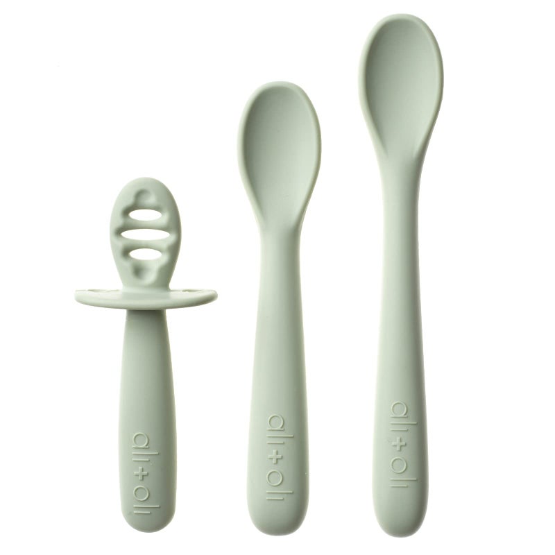Ali+Oli (3pc) Silicone Spoon Set for Baby (Pine) Unbreakable Baby Spoons, Self Feeding Utensils, Multi-stage Design, Ergonomic Handle - Image 2