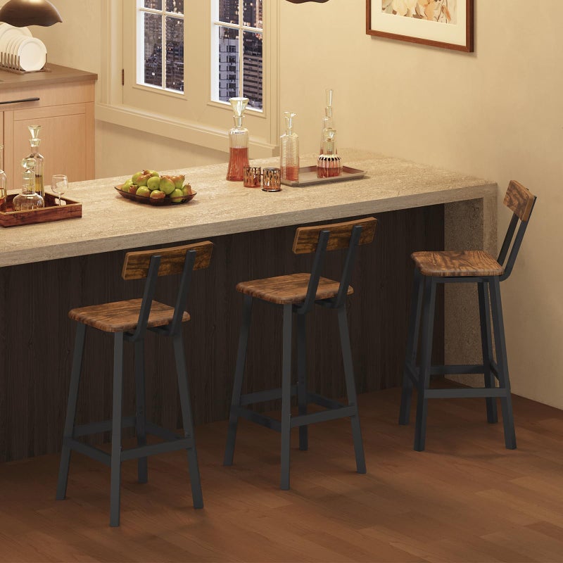 MAHANCRIS Bar Stools, Set of 2 Bar Chairs with Backrest and Footrest, 26" Breakfast Chairs, Counter Stools for Bar, Living Room, Kitchen, and Dining Room, Rustic Brown and Black BAHR05101 - Image 3