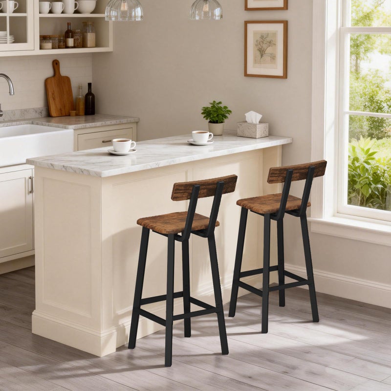 MAHANCRIS Bar Stools, Set of 2 Bar Chairs with Backrest and Footrest, 26" Breakfast Chairs, Counter Stools for Bar, Living Room, Kitchen, and Dining Room, Rustic Brown and Black BAHR05101 - Image 2