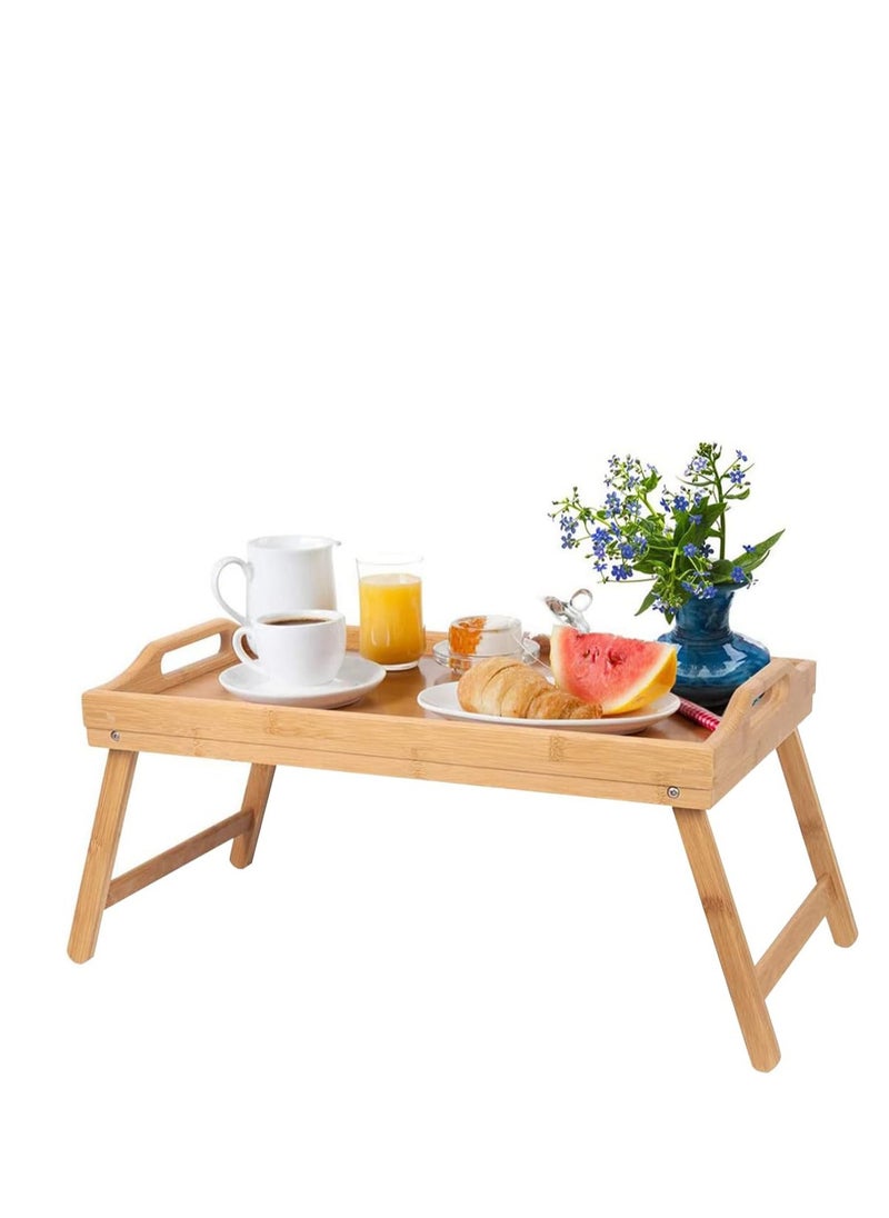 SAQOWARE Breakfast in Bed Tray Table with Folding Legs | Bed Table Laptop Desk- Portable Breakfast Serving Tray | Bamboo Bed Tray with Legs | Bamboo Laptop Table-Laptop Table on Bed  - Image 1
