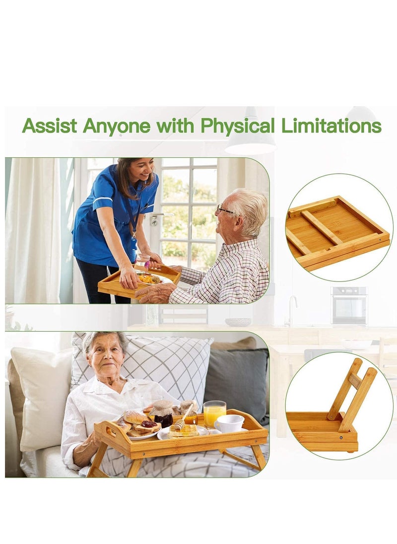 SAQOWARE Breakfast in Bed Tray Table with Folding Legs | Bed Table Laptop Desk- Portable Breakfast Serving Tray | Bamboo Bed Tray with Legs | Bamboo Laptop Table-Laptop Table on Bed  - Image 3