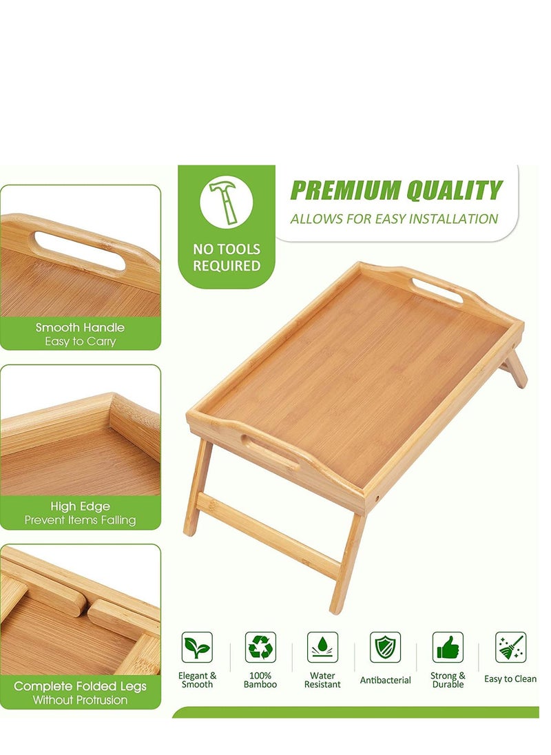 SAQOWARE Breakfast in Bed Tray Table with Folding Legs | Bed Table Laptop Desk- Portable Breakfast Serving Tray | Bamboo Bed Tray with Legs | Bamboo Laptop Table-Laptop Table on Bed  - Image 4
