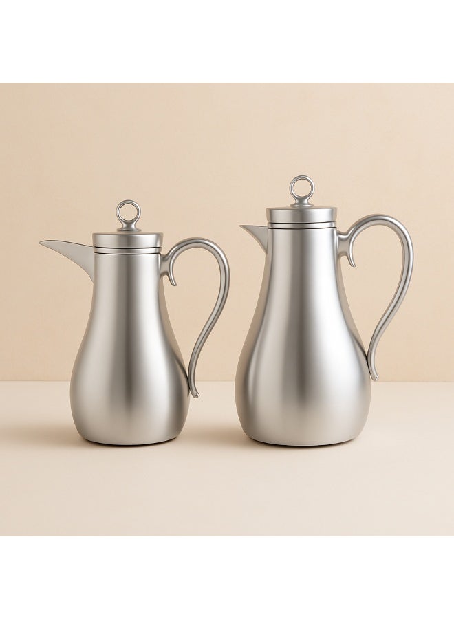 طقم ترامس قطعتين للشاي والقهوة بتصميم أنيق من الأستيل الكامل بمقاس ١/٠.٧ لتر