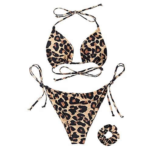 SUUKSESS Women String Triangle Bikini Sets Tie Side Thong Sexy Halter Swimsuits 2 Pieces (Cheetah, S) - Image 4