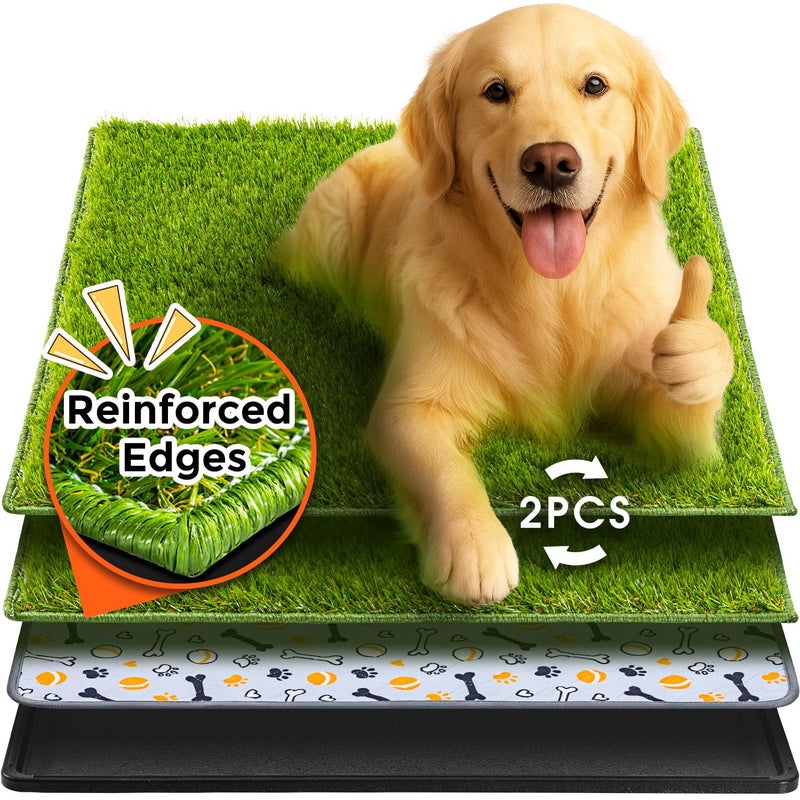 Hompet Dog Grass Pad with Tray Large, 35"x22.5", 2 Reusable Artificial Turf for Dogs Potty, Waterproof Non-Slip Washable Pee Pads, Quickly Absorbency Portable Dog Litter Box for Indoor/Outdoor Use - Image 1