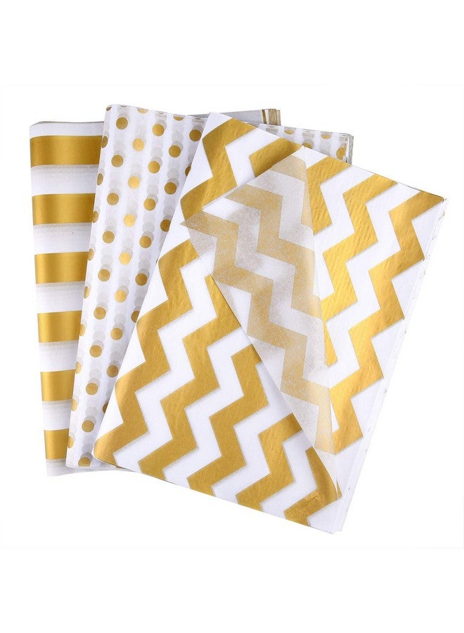 MIAHART 60 Pcs Gold White Tissue Paper Bulk 3 Style Decorative Metallic Wrapping Paper For Gift Bags Birthday Christmas Party Decoration Diy Arts Crafts Gold Dot Wave Design Patterned(60 Sheet) - Image 1