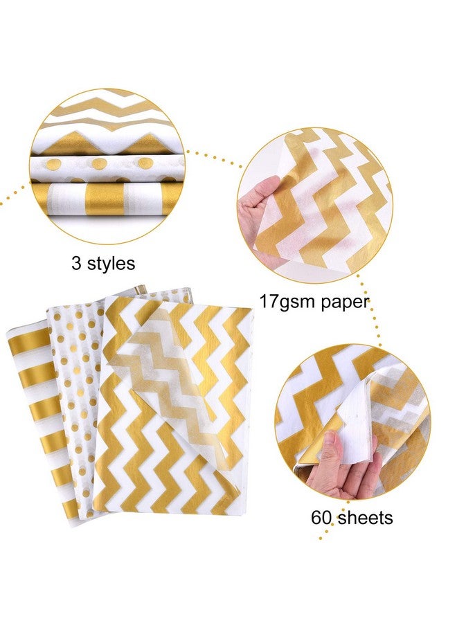 MIAHART 60 Pcs Gold White Tissue Paper Bulk 3 Style Decorative Metallic Wrapping Paper For Gift Bags Birthday Christmas Party Decoration Diy Arts Crafts Gold Dot Wave Design Patterned(60 Sheet) - Image 5