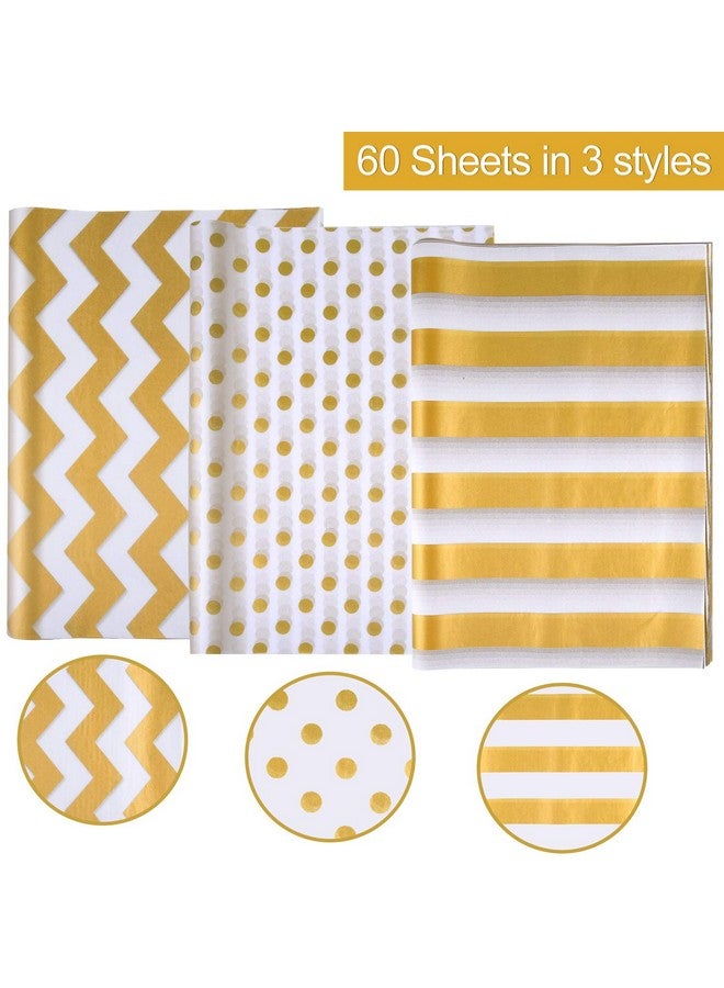 MIAHART 60 Pcs Gold White Tissue Paper Bulk 3 Style Decorative Metallic Wrapping Paper For Gift Bags Birthday Christmas Party Decoration Diy Arts Crafts Gold Dot Wave Design Patterned(60 Sheet) - Image 3