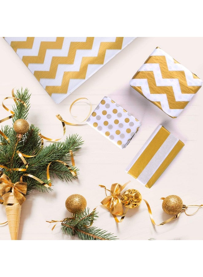 MIAHART 60 Pcs Gold White Tissue Paper Bulk 3 Style Decorative Metallic Wrapping Paper For Gift Bags Birthday Christmas Party Decoration Diy Arts Crafts Gold Dot Wave Design Patterned(60 Sheet) - Image 2
