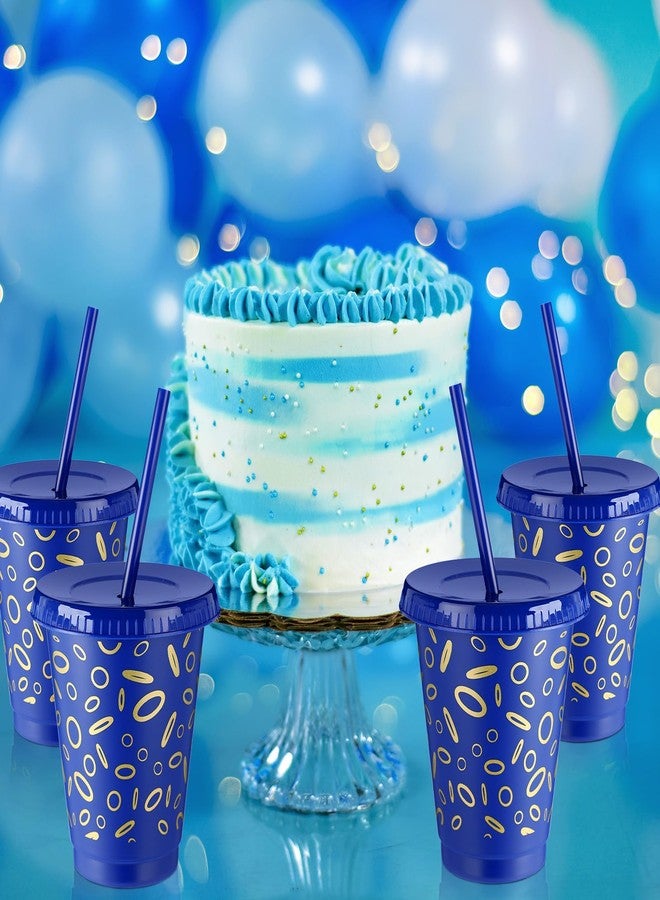 Jingmore 24 Pcs Blue and Golden Rings Plastic Cups for Birthday Party Decoration Cartoon Video Game Theme 16 oz Tumblers with Lid and Straw - Image 5
