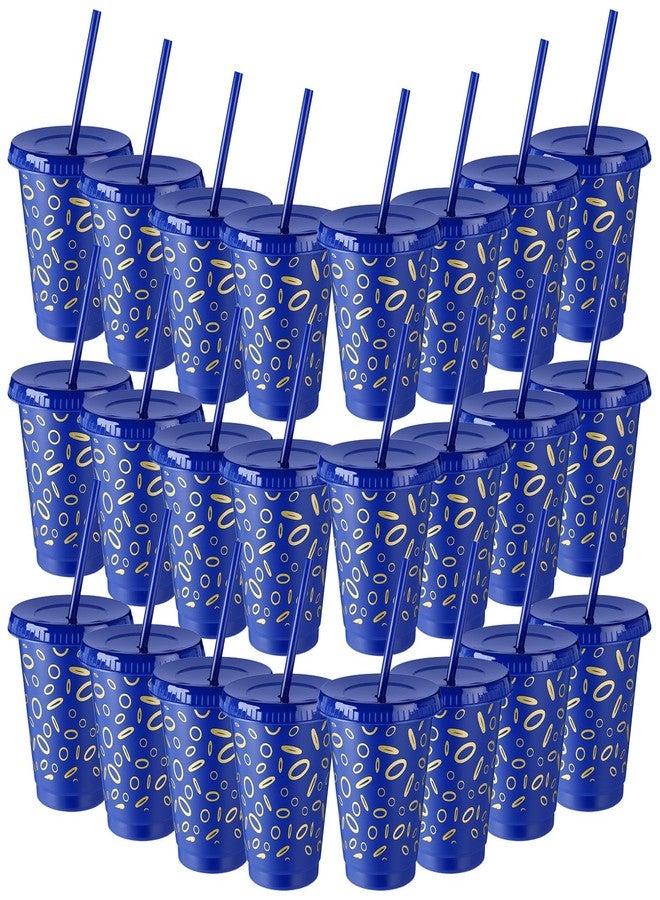 Jingmore 24 Pcs Blue and Golden Rings Plastic Cups for Birthday Party Decoration Cartoon Video Game Theme 16 oz Tumblers with Lid and Straw - Image 1