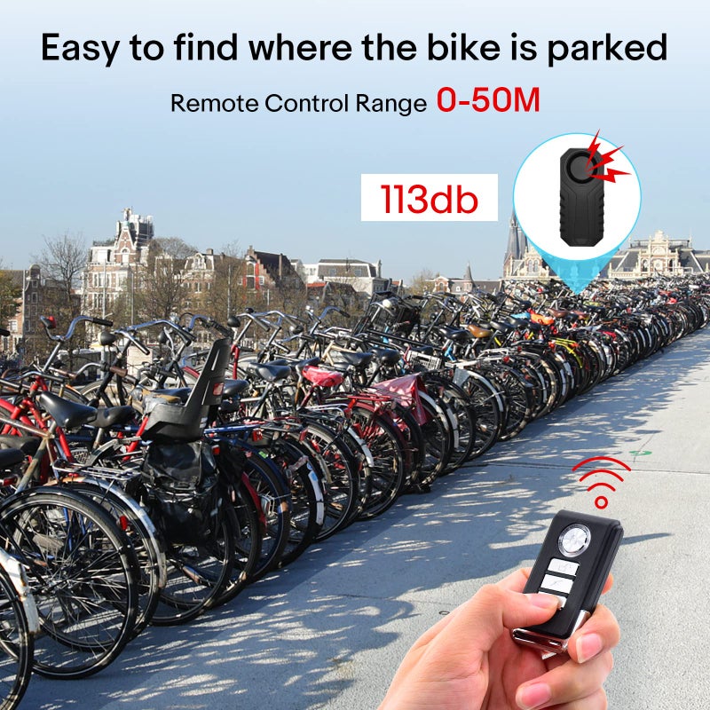 Bicycle Alarm, Wireless Anti-Theft Burglar Security Alarm for Bike Motorcycle Car Vehicles Door Window, 113db Super Loud and Waterproof (Remote Control Included) - Image 4