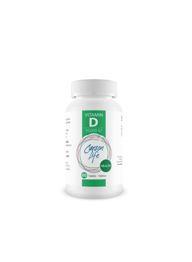 CARSON LIFE Vitamin D 10,000 IU Tablets - Excellent Supplement for Vitamin D Deficiency - Helps Strengthen Bones, Teeth and Immune System - 60 Tablets - Made in The USA - Image 1