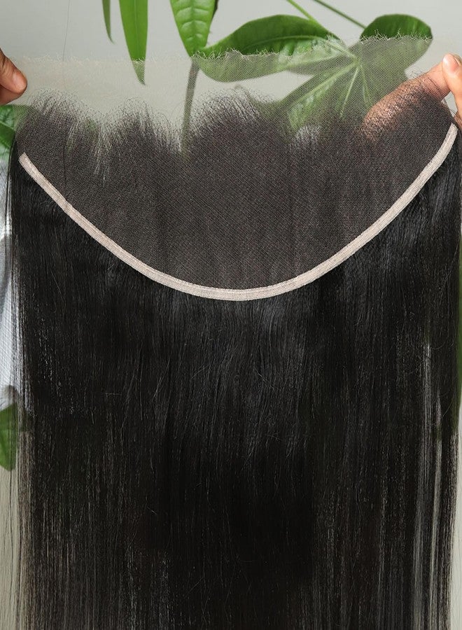 بيوس شعر مستعار أمامي من الدانتيل عالي الدقة من BEEOS Yaki Straight 13x4، يشبه الجلد، مع خط شعر طبيعي نابض بالحياة، وعقد مبيضة، وشعر بشري أسود طبيعي، بطول 18 بوصة. - Image 1
