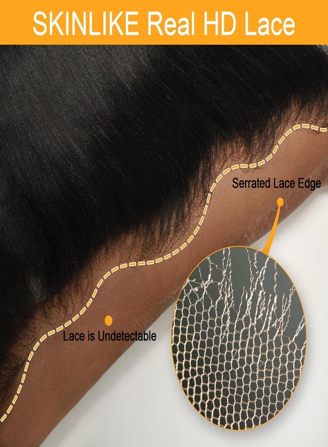 بيوس شعر مستعار أمامي من الدانتيل عالي الدقة من BEEOS Yaki Straight 13x4، يشبه الجلد، مع خط شعر طبيعي نابض بالحياة، وعقد مبيضة، وشعر بشري أسود طبيعي، بطول 18 بوصة. - Image 2