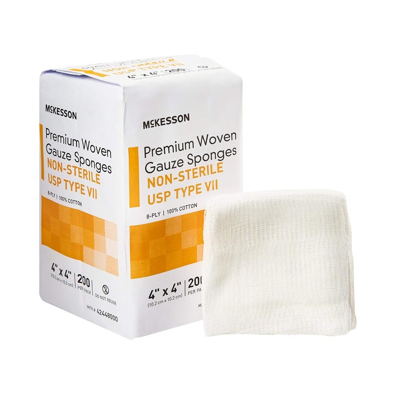 McKesson Premium Woven Gauze Sponges NonSterile 8Ply USP Type VII 100 Cotton 4 in x 4 in 200 per Pack 1 Pack - Image 1