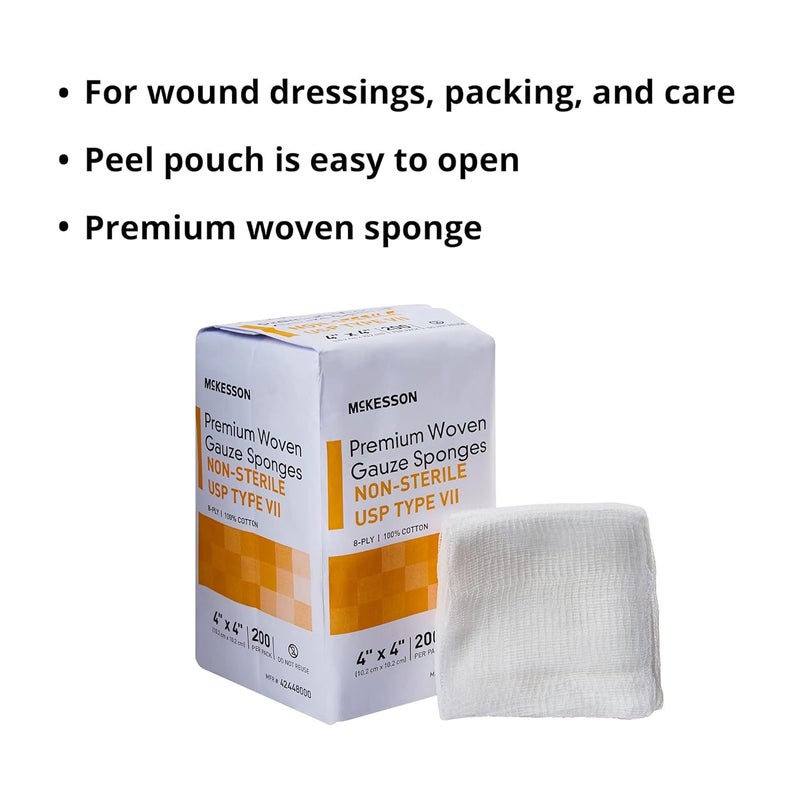 McKesson Premium Woven Gauze Sponges NonSterile 8Ply USP Type VII 100 Cotton 4 in x 4 in 200 per Pack 1 Pack - Image 5