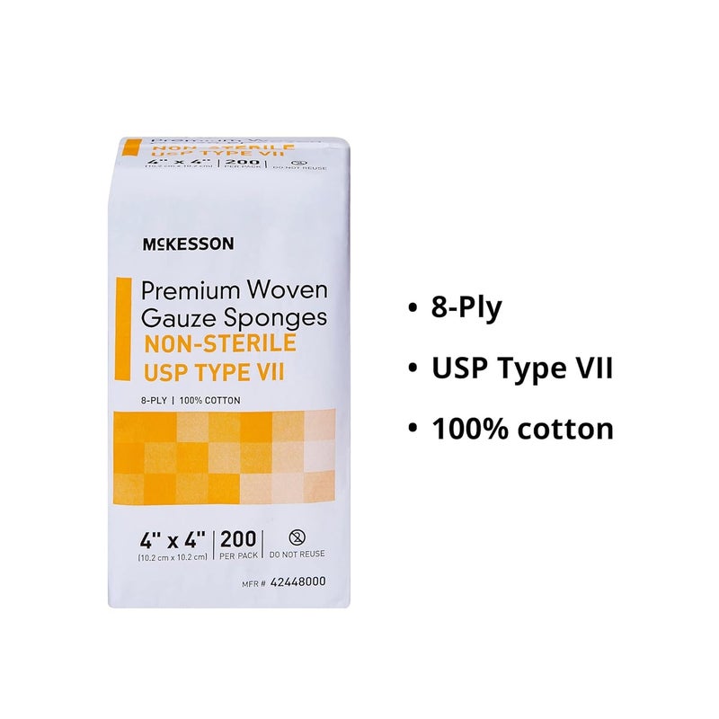 McKesson Premium Woven Gauze Sponges NonSterile 8Ply USP Type VII 100 Cotton 4 in x 4 in 200 per Pack 1 Pack - Image 4