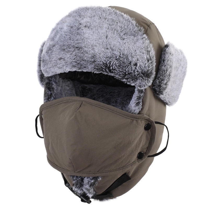 Connectyle Faux Fur Trapper Hat for Men Windproof Trooper Hunting Hat Cold Weather Outdoor Warm Earflap Hat Olive Grey - Image 1