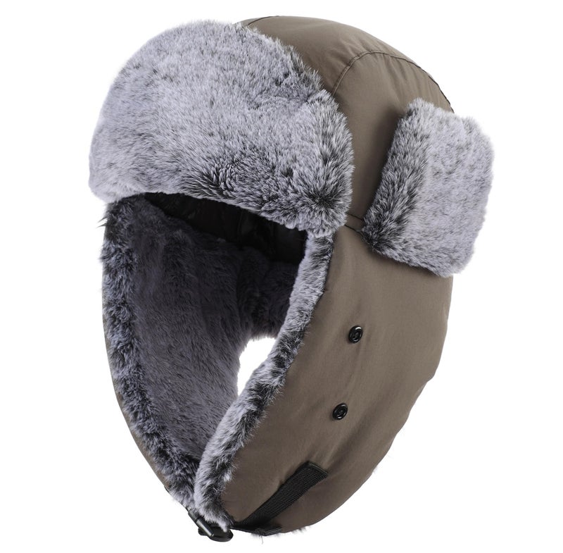 Connectyle Faux Fur Trapper Hat for Men Windproof Trooper Hunting Hat Cold Weather Outdoor Warm Earflap Hat Olive Grey - Image 2