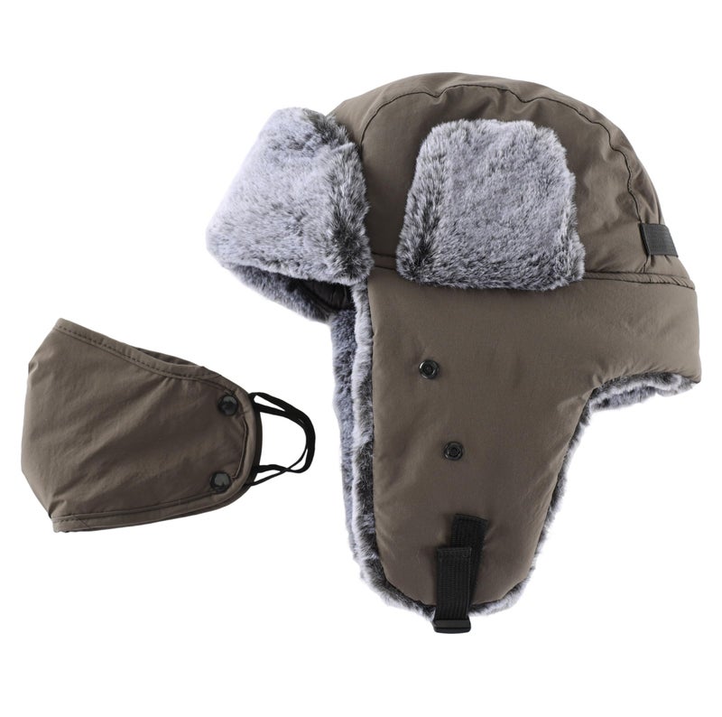 Connectyle Faux Fur Trapper Hat for Men Windproof Trooper Hunting Hat Cold Weather Outdoor Warm Earflap Hat Olive Grey - Image 3