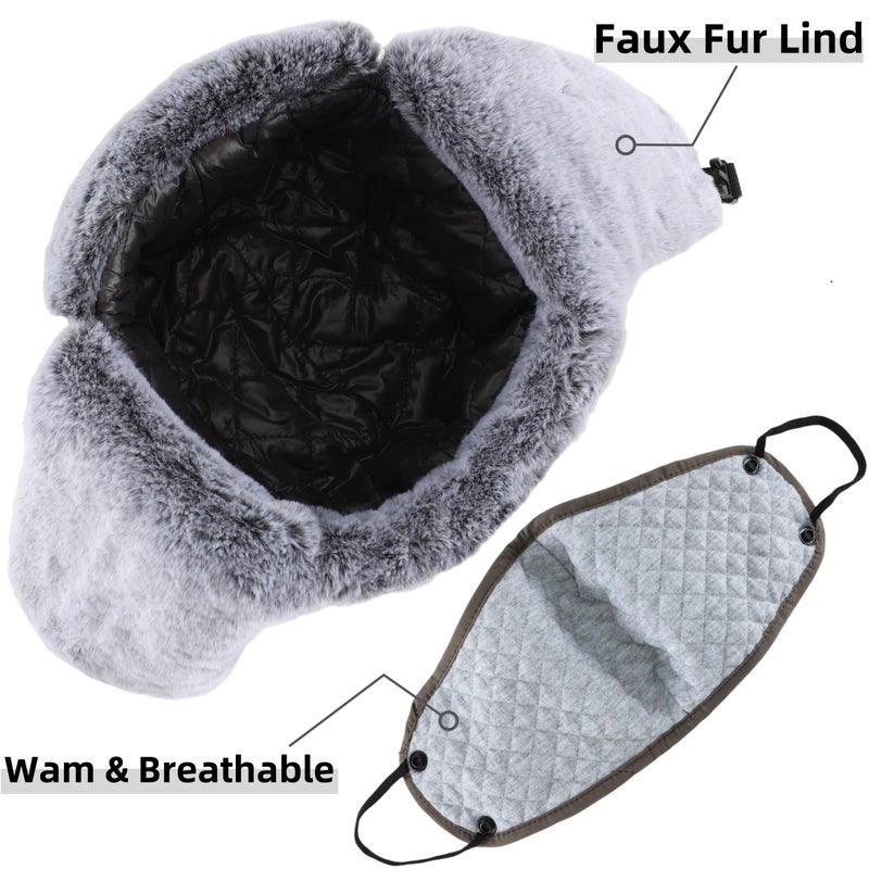 Connectyle Faux Fur Trapper Hat for Men Windproof Trooper Hunting Hat Cold Weather Outdoor Warm Earflap Hat Olive Grey - Image 4