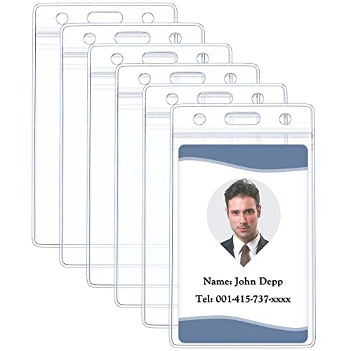 Pawfly 6 Pack Vertical ID Card Badge Holder Waterproof Clear Card Sleeve Case Cover Heavy Duty Card Protector Pouch with Resealable Zip for Proximity Key Card Driver’s License and Credit Card - Image 1