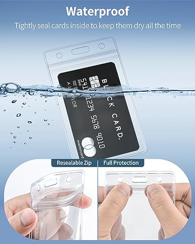 Pawfly 6 Pack Vertical ID Card Badge Holder Waterproof Clear Card Sleeve Case Cover Heavy Duty Card Protector Pouch with Resealable Zip for Proximity Key Card Driver’s License and Credit Card - Image 4