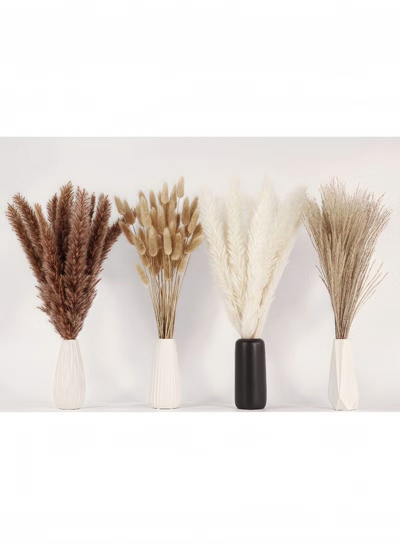 Unewshi Dried Pampas Grass Decor, 100pcs Pampas Grass Contains Bunny Tails Dried Flowers, Reed Grass Bouquet for Wedding Boho Flowers Home Table Decor, Rustic Farmhouse Party (White and Brown) - Image 3
