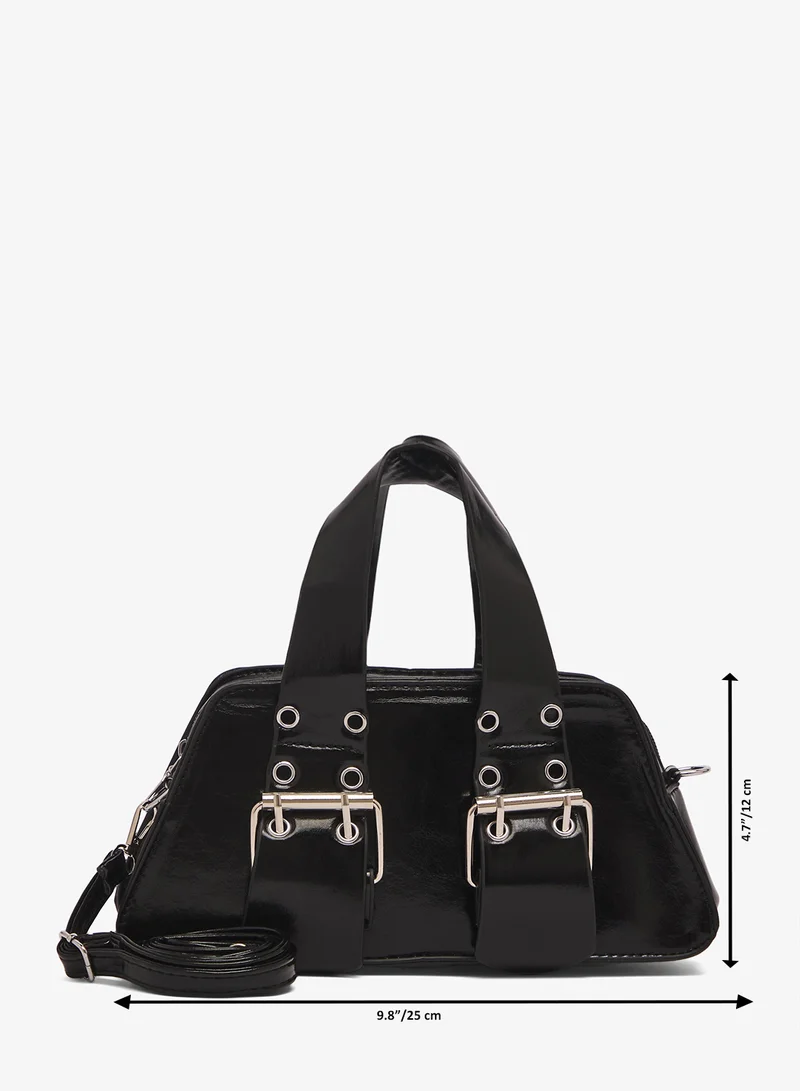 Ella Black Metal Buckle Detail Embellished East-To-West Bag for Women | Best Price UAE