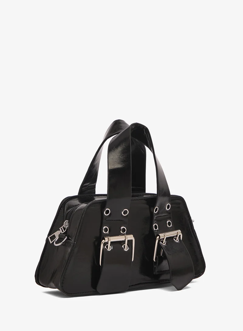 Ella Black Metal Buckle Detail Embellished East-To-West Bag for Women | Best Price UAE