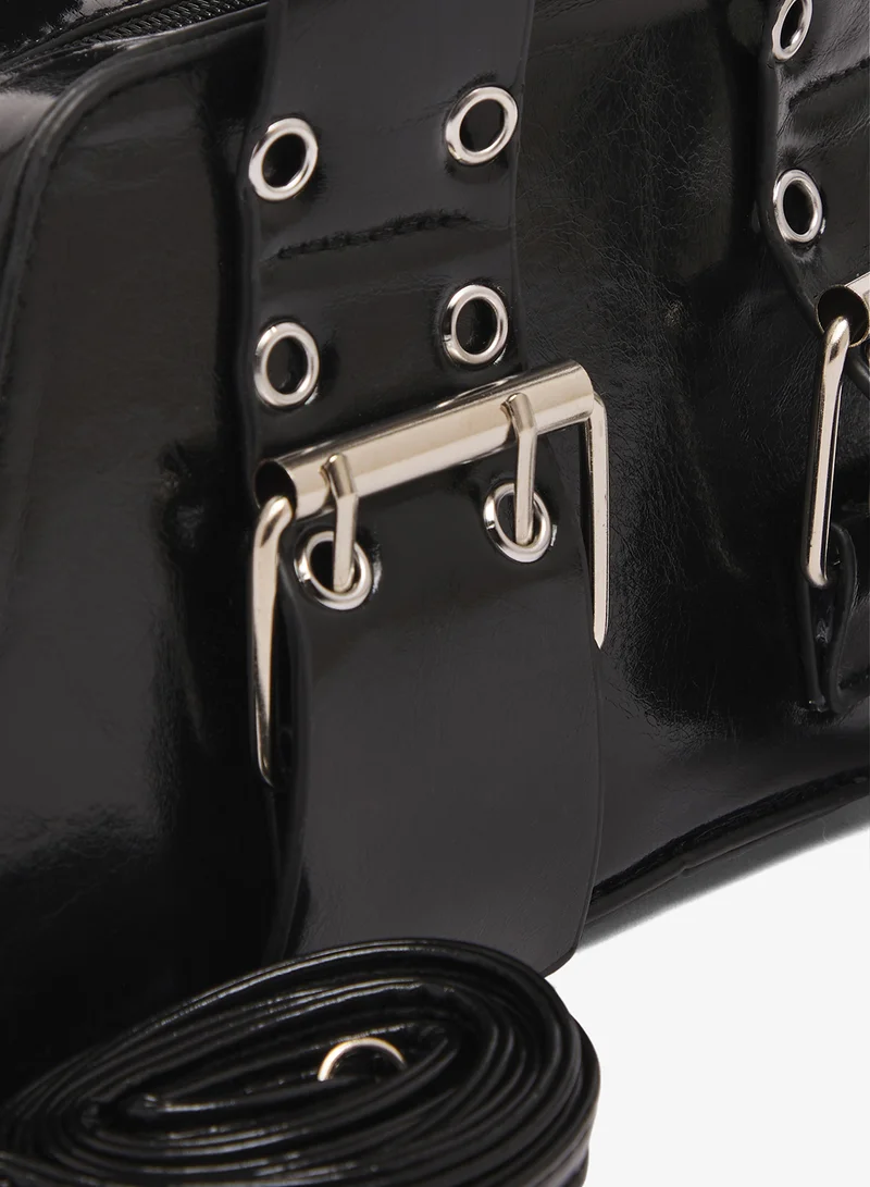 Ella Black Metal Buckle Detail Embellished East-To-West Bag for Women | Best Price UAE