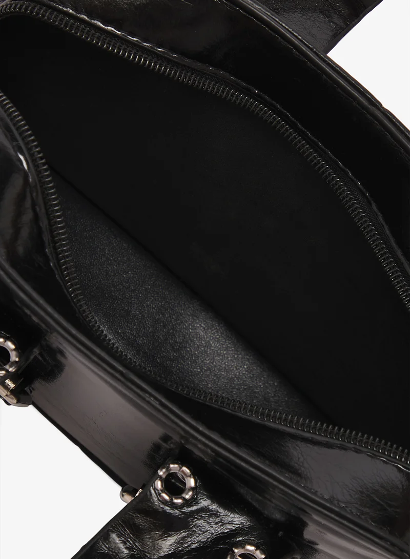 Ella Black Metal Buckle Detail Embellished East-To-West Bag for Women | Best Price UAE