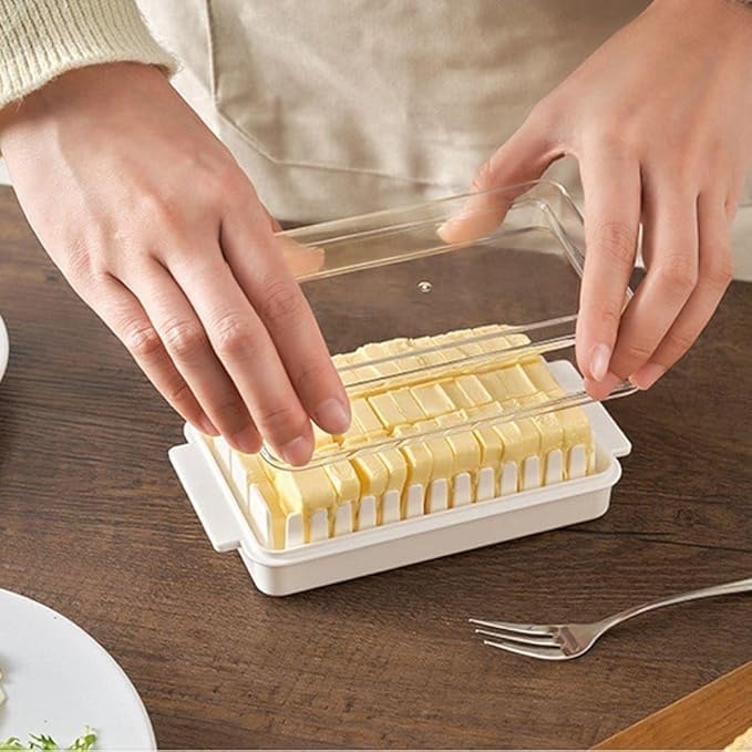 Jigva Plastic Butter Dish with Cutter for Fridge Kitchen Cheese Butter Storage Box with Lid Airtight Butter Keeper Container Tray Case Pack of 1 - Image 3