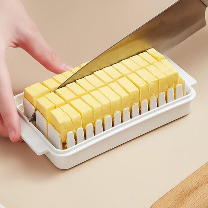 Jigva Plastic Butter Dish with Cutter for Fridge Kitchen Cheese Butter Storage Box with Lid Airtight Butter Keeper Container Tray Case Pack of 1 - Image 1