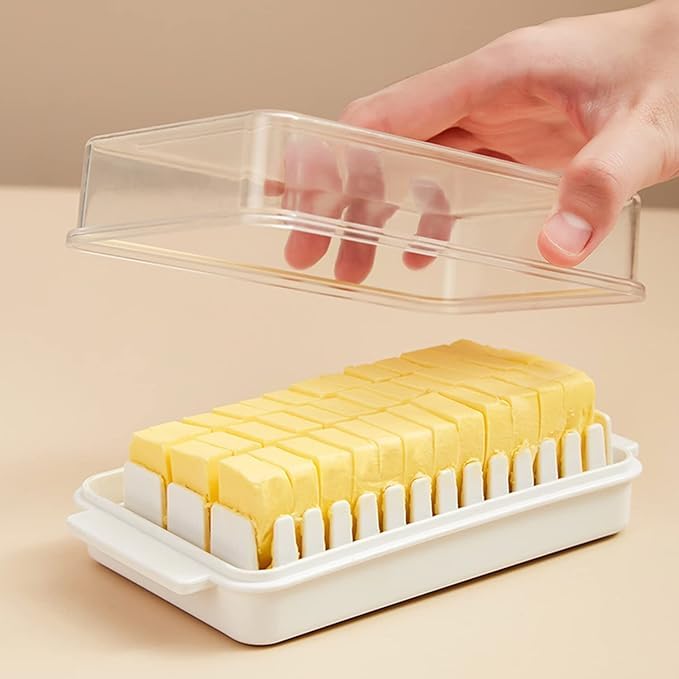 Jigva Plastic Butter Dish with Cutter for Fridge Kitchen Cheese Butter Storage Box with Lid Airtight Butter Keeper Container Tray Case Pack of 1 - Image 4
