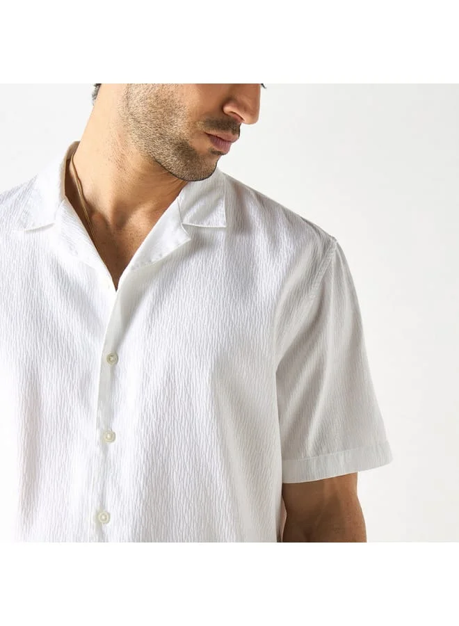 Iconic Iconic Textured Camp Collar Shirt with Short Sleeves