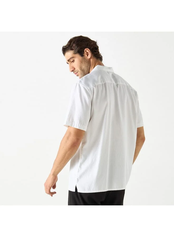 Iconic Iconic Textured Camp Collar Shirt with Short Sleeves