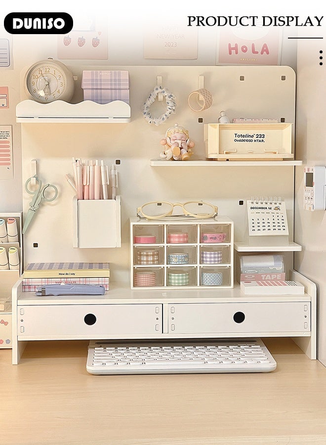 DUNISO Office Desk Organizer, 2-in-1 Desktop Organizer & Pegboard Display Panels with Drawers and Pen Holder Desktop Storage Rack Stationery Organizer for Home Office Art Supplies - Image 5