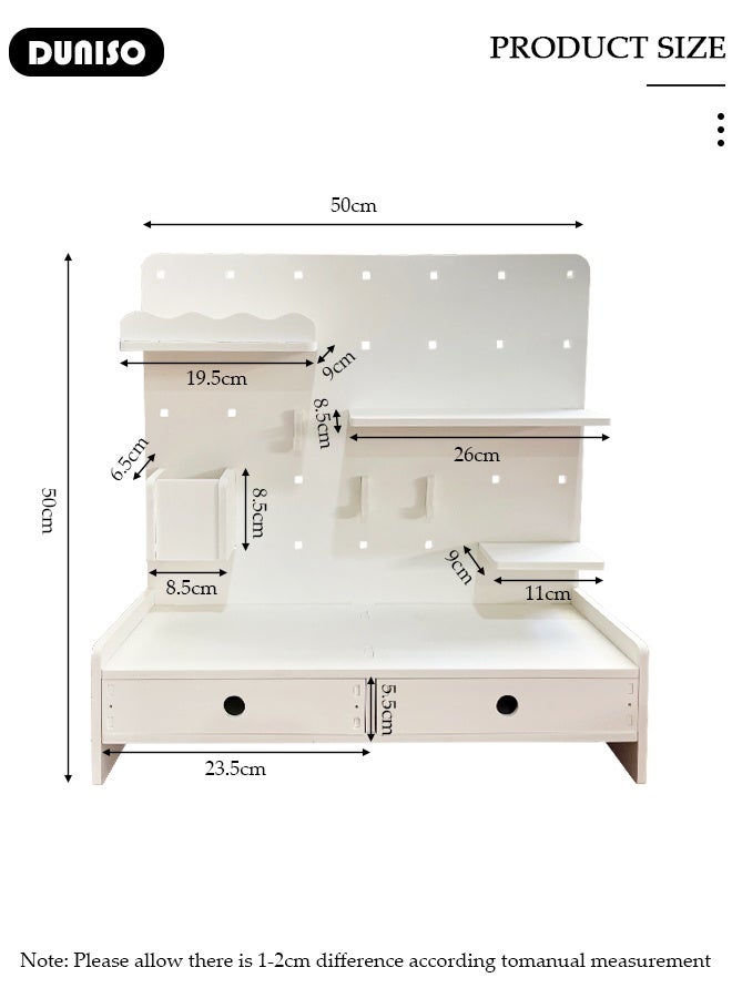 DUNISO Office Desk Organizer, 2-in-1 Desktop Organizer & Pegboard Display Panels with Drawers and Pen Holder Desktop Storage Rack Stationery Organizer for Home Office Art Supplies - Image 2