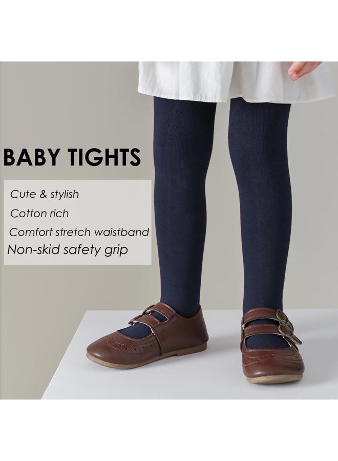 EPEIUS Toddler Girl Tights Baby Boy Seamless Non Slip/Skid Grip Leggings Cotton Stockings Footed Pants Solid Plain Tights Pantyhose for 12-24 Months,3 Pair Pack,Ivory White/Grey/Navy Blue, Ivory - Image 2