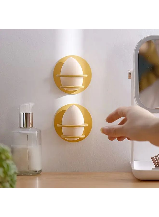 Pink Creative Wall Mounted Stainless Steel Makeup Sponge And Powder Puff Holder With Gourd Shaped Storage Clip Bathroom Organizer Minimalist Design Polished Finish Beauty Egg Storage Rack For Fridge - Image 1