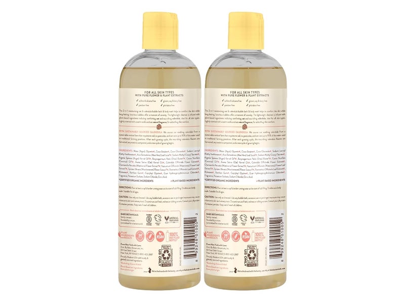 Babo Botanicals بابل بوتانيكالز غسول الجسم و泡泡 حمام مرطب نباتي 2 في 1 مع زيت الكالندولا العضوي وحليب الشوفان الطبيعي للأطفال والكبار ذوي البشرة الحساسة خالي من المواد المسببة للحساسية نباتي 15 أونصة عبوتين - Image 3